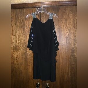 Prelude Elegant Black Asymmetrical Dress with Silver Accents